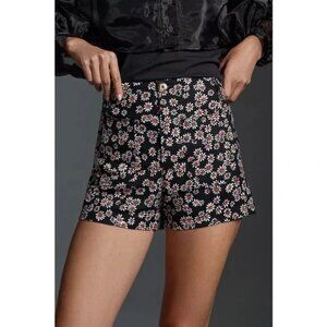 Anthropologie Colette Linen Blend Shorts Black with Daisy Print